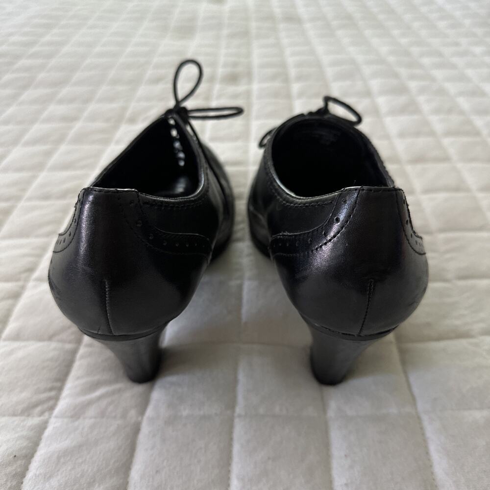 Connie Oxford Heels Womens 9.5 Black Leather Lace Up Retro Y2K Goth Grunge Girl - Picture 12 of 13